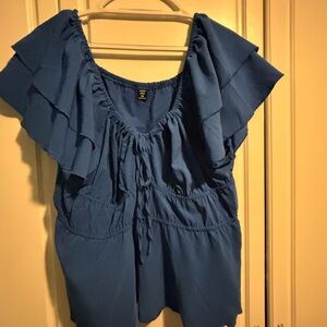 Blue Ruffled Women's Top